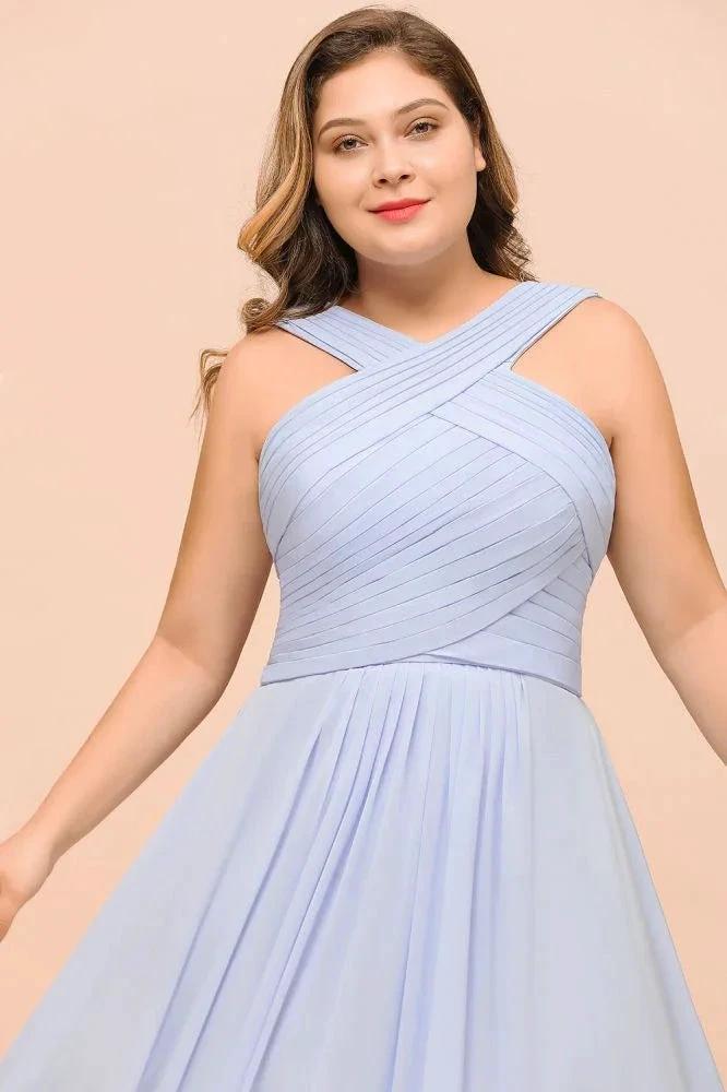 Plus Size Lavender Bridesmaid Dress Halter Floor Length Wedding Guest Dress - Image 8