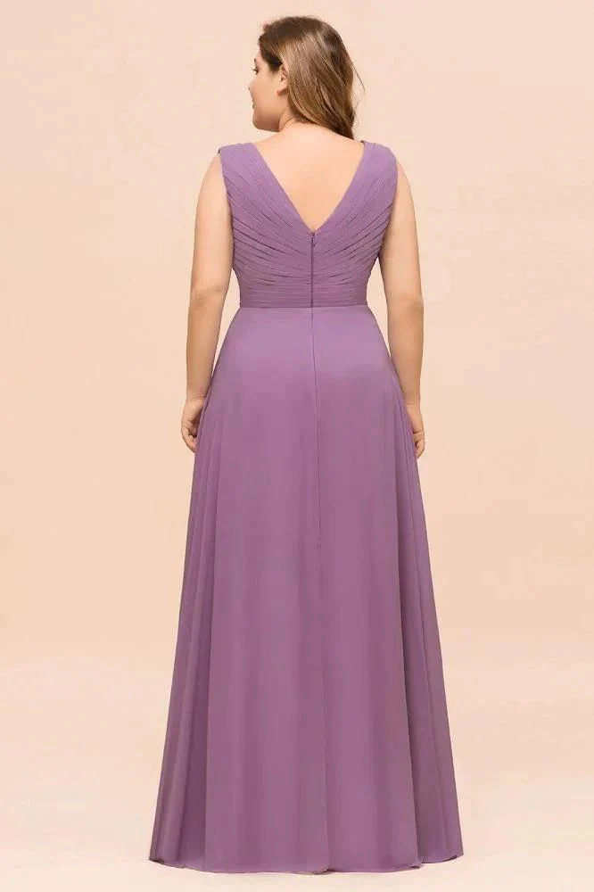 Plus Size Purple Bridesmaid Dress Maxi Chiffon Wedding Guest Dress - Image 2