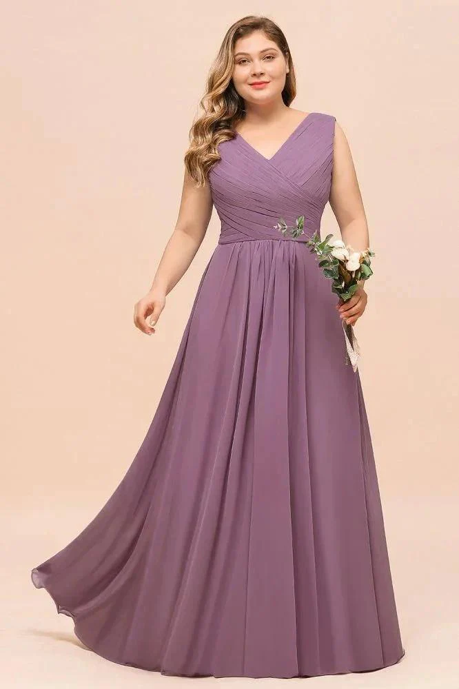Plus Size Purple Bridesmaid Dress Maxi Chiffon Wedding Guest Dress - Image 3