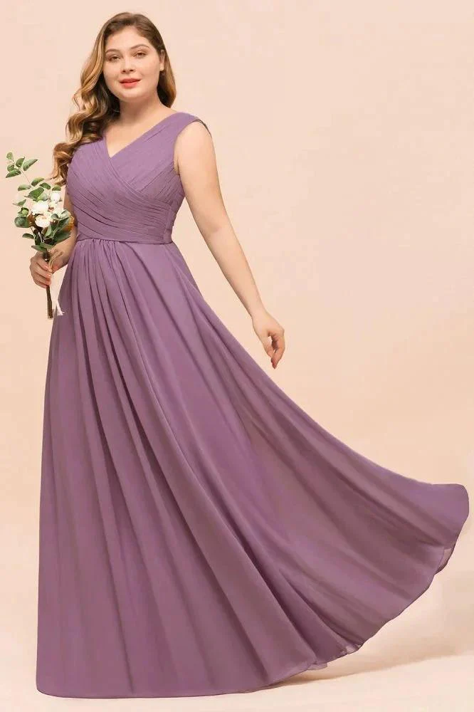 Plus Size Purple Bridesmaid Dress Maxi Chiffon Wedding Guest Dress - Image 4