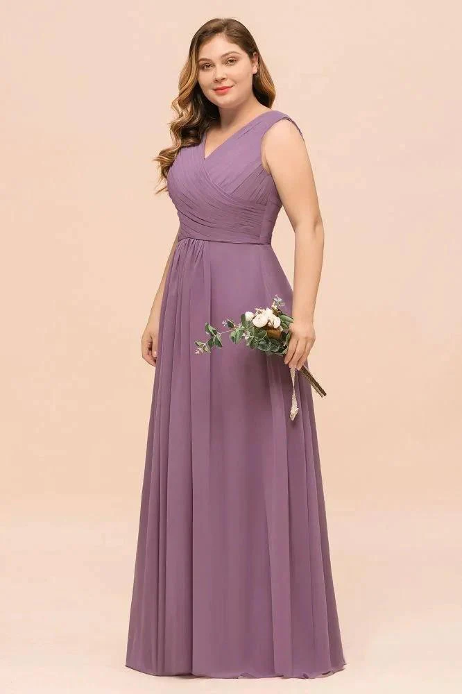 Plus Size Purple Bridesmaid Dress Maxi Chiffon Wedding Guest Dress - Image 5