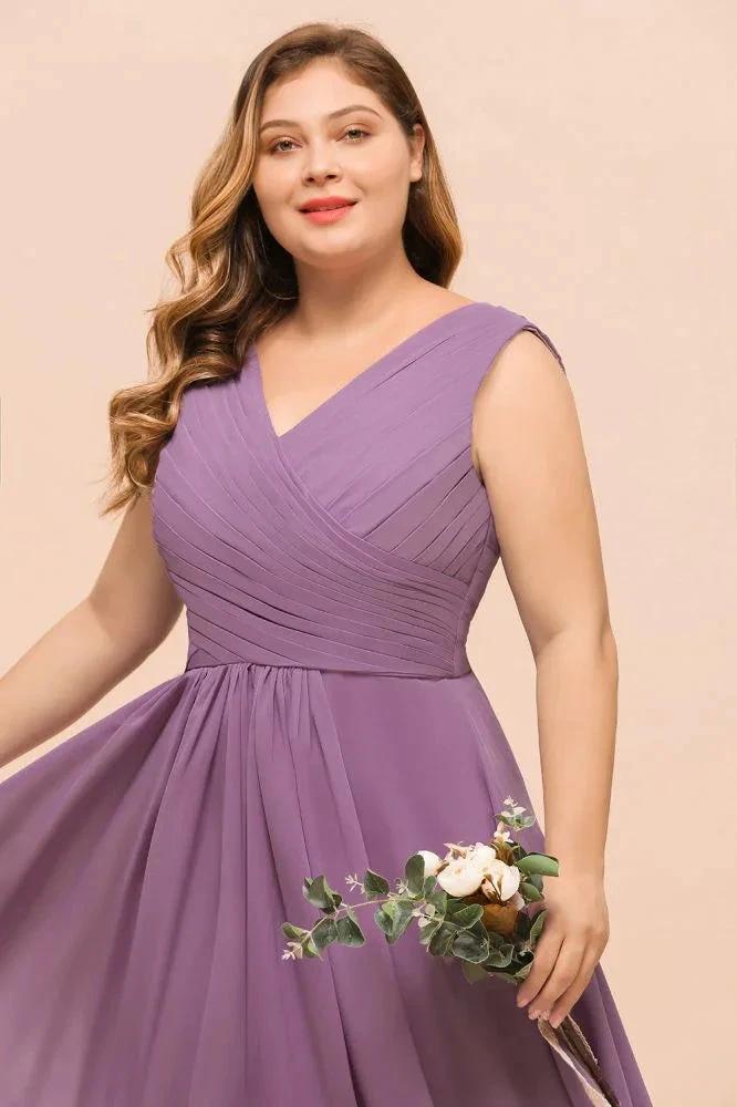 Plus Size Purple Bridesmaid Dress Maxi Chiffon Wedding Guest Dress - Image 6
