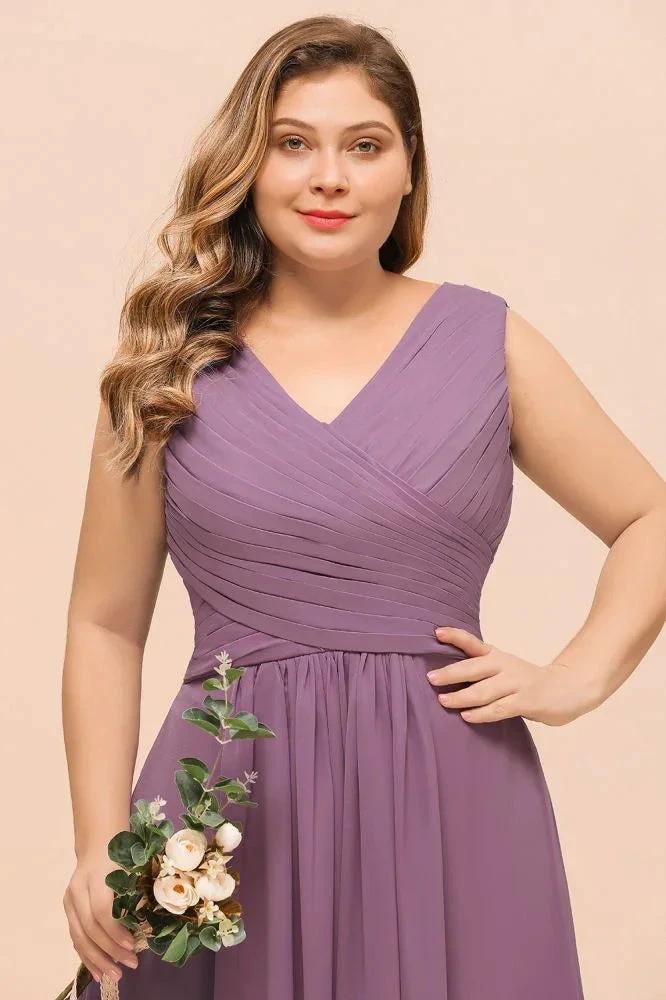 Plus Size Purple Bridesmaid Dress Maxi Chiffon Wedding Guest Dress - Image 7