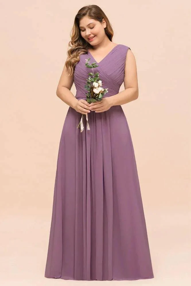 Plus Size Purple Bridesmaid Dress Maxi Chiffon Wedding Guest Dress - Image 8