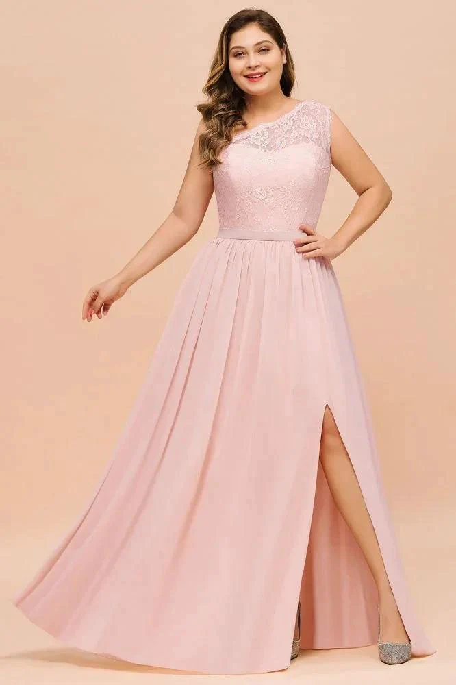 Plus Size Sleeveless aline Bridesmaid Dress Long Side Split Wedding Party Dress - Image 3