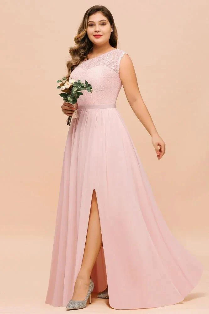 Plus Size Sleeveless aline Bridesmaid Dress Long Side Split Wedding Party Dress - Image 5