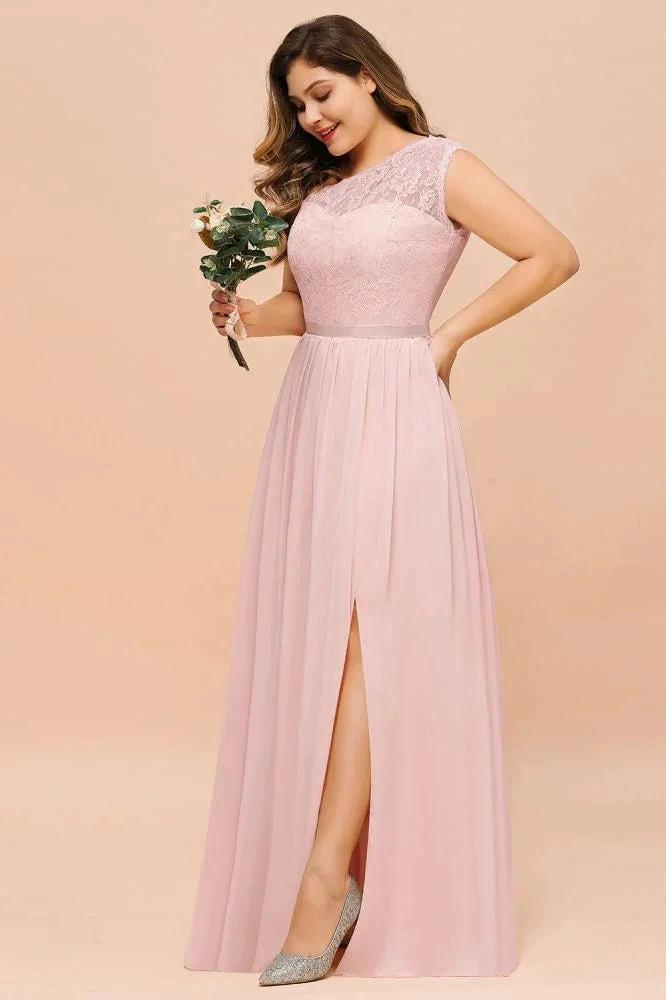 Plus Size Sleeveless aline Bridesmaid Dress Long Side Split Wedding Party Dress - Image 7