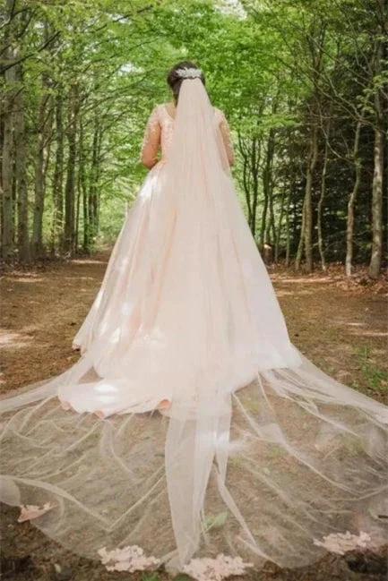 Plus Size Wedding Dress Floral Tulle A-line Bridal Gown with Long Sleeves - Image 6