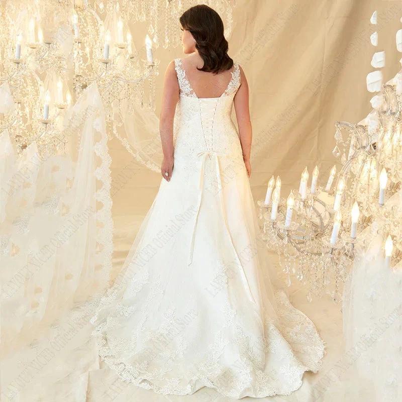 Plus Size Wedding Dresses V-Neck Sleeveless Appliques Beads vestido noiva boho Lace Up Back Sweep Train Custom Made - Image 2