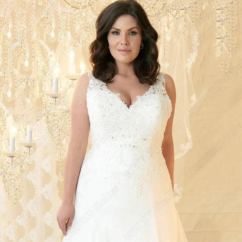 Plus Size Wedding Dresses V-Neck Sleeveless Appliques Beads vestido noiva boho Lace Up Back Sweep Train Custom Made - Image 3