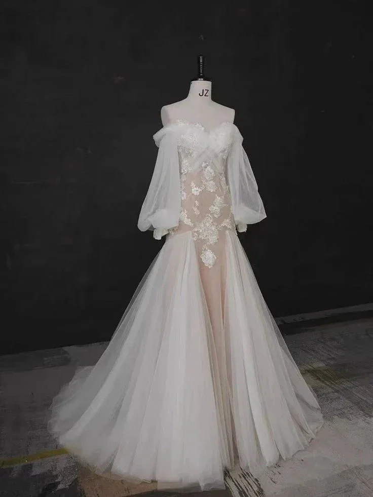 Popular Mermaid Lace Wedding Dresses, Bubble Sleeve Newest Bridal Gowns, Elegant Wedding Dresses Y4484 - Image 2