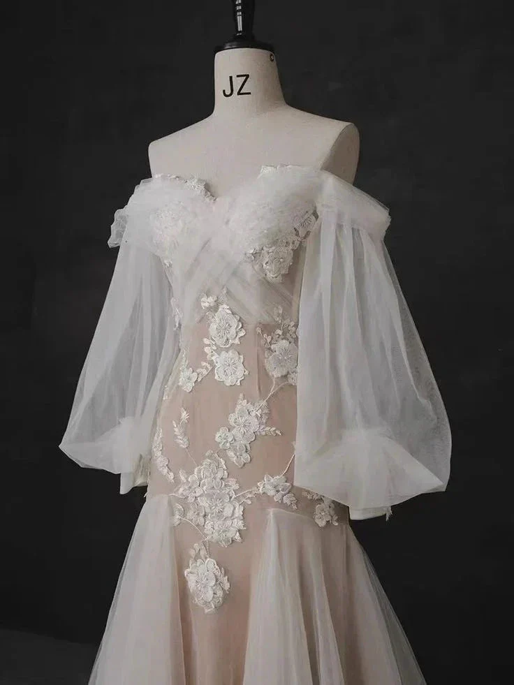 Popular Mermaid Lace Wedding Dresses, Bubble Sleeve Newest Bridal Gowns, Elegant Wedding Dresses Y4484 - Image 3