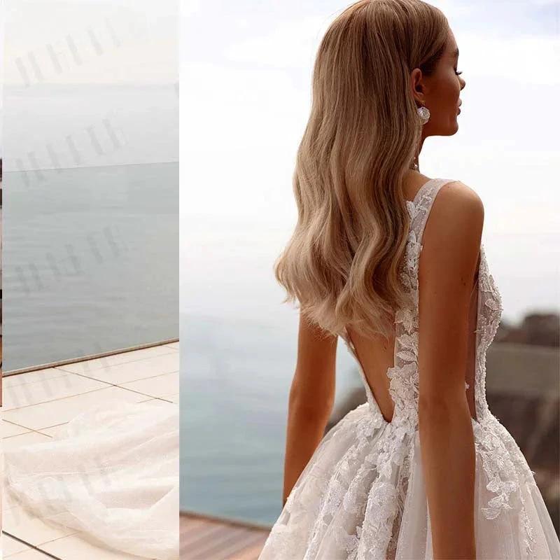 Popular V-neck Lace Applique A Line Wedding Dresses Backless Side Slit Custom Made Formal Bridal Grown 2024 - Image 3