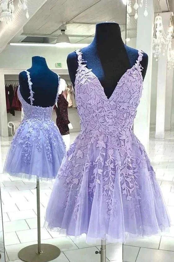 Pretty A-line Lace Appliques Short Prom Dresses Homecoming Dresses - Image 2