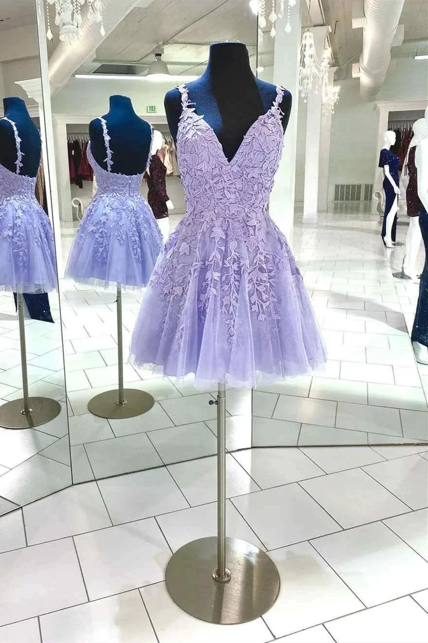 Pretty A-line Lace Appliques Short Prom Dresses Homecoming Dresses - Image 3