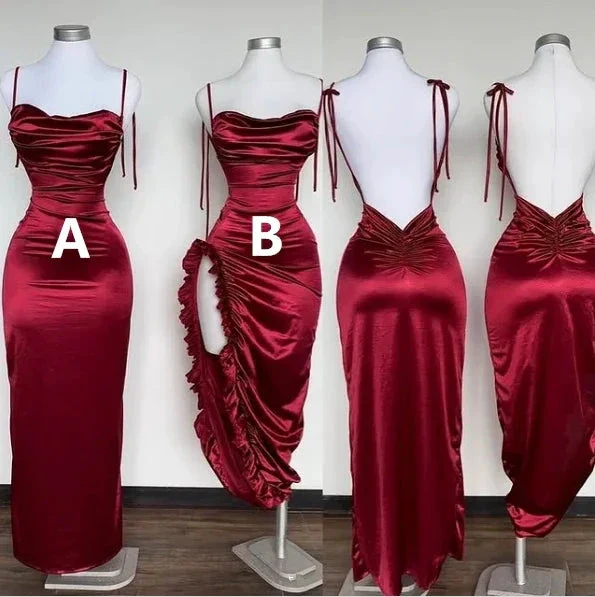 Pretty Burgundy Spaghetti Straps Sheath Prom Dress Evening Gown Y8272 - Image 2