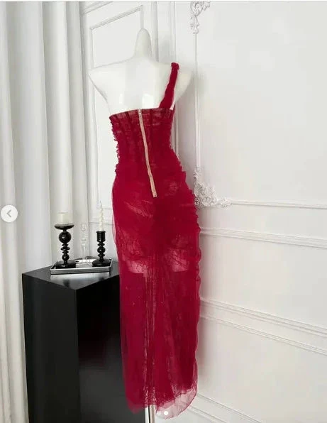Pretty Burgundy Tulle Lace Prom Dress Evening Dress Y8506 - Image 2