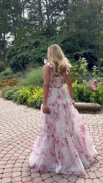 Pretty Chiffon Rose Print A Line Prom Dress Evening Dress Y8498 - Image 2