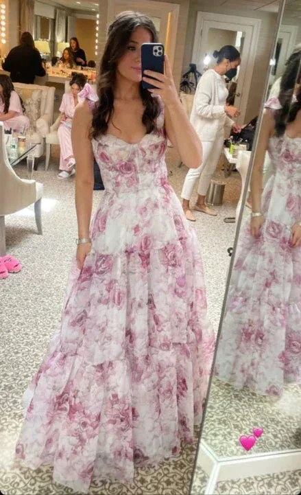 Pretty Chiffon Rose Print A Line Prom Dress Evening Dress Y8498 - Image 5
