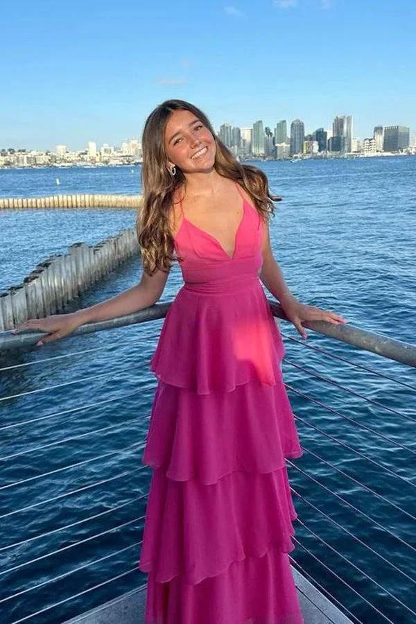 Pretty Cutouts Tiered Chiffon Blue Prom Dress Party Dress PSK610 - Image 3
