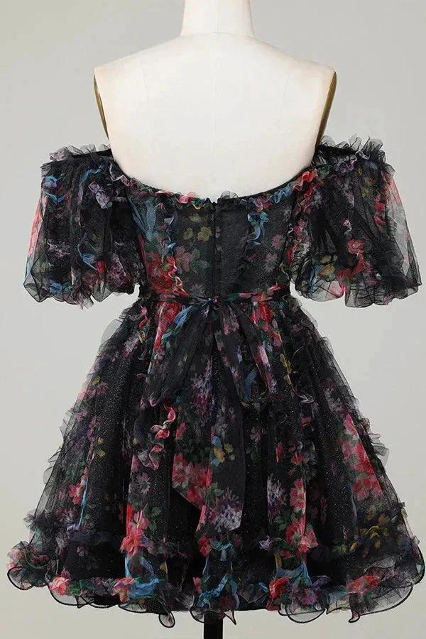 Pretty Fuchsia Puff Sleeves A-Line Princess Homecoming Dress PD532 - Image 7