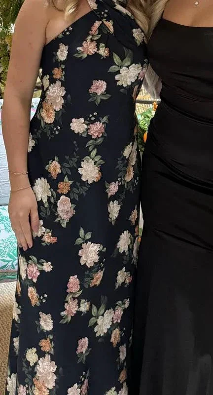 Pretty Halter Navy Blue Satin Print Long Prom Dress Evening Dress Y8453 - Image 2