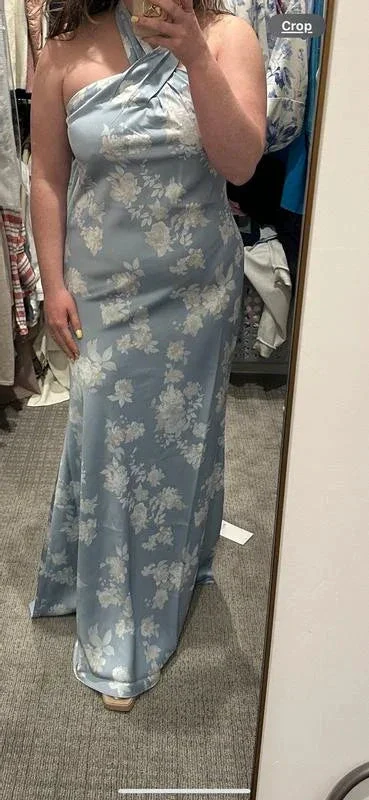 Pretty Halter Navy Blue Satin Print Long Prom Dress Evening Dress Y8453 - Image 6