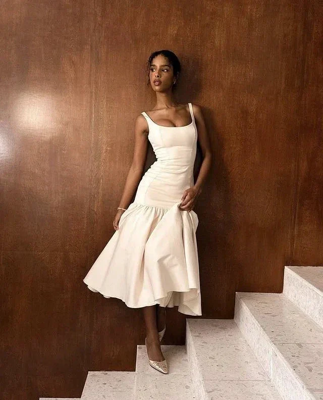 Pretty Ivory Mermaid Party Dress Long Satin Prom Evening Dress Y8014 - Image 2