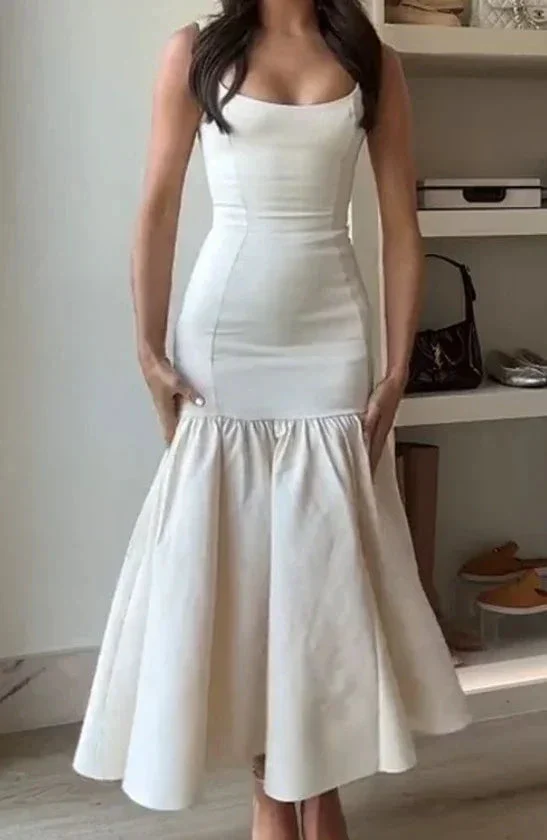 Pretty Ivory Mermaid Party Dress Long Satin Prom Evening Dress Y8014 - Image 5