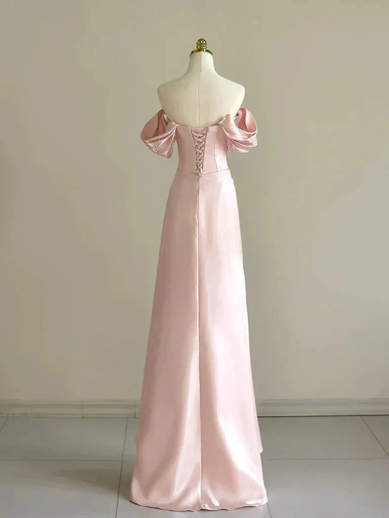 Pretty Off Shoulder Pink Long Prom Dress Formal Evening Dress With Beads Y8049 - Image 3