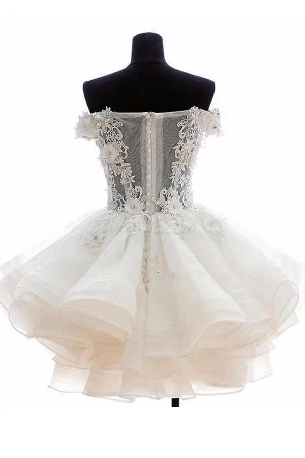 Pretty Off Shoulder Pink Organza Short Homecoming Dresses PD216 - Image 2