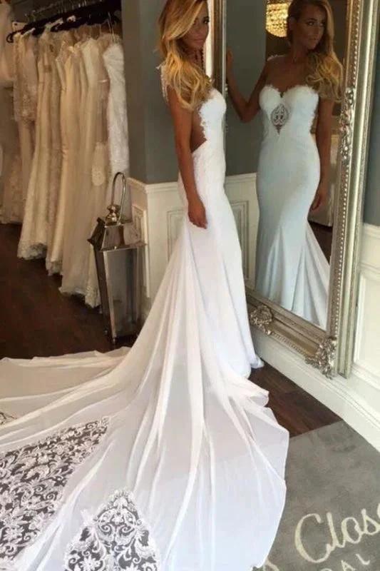 Pretty Sheath Sleeveless Long Beach with Lace Elegant Wedding Dresses - Image 3