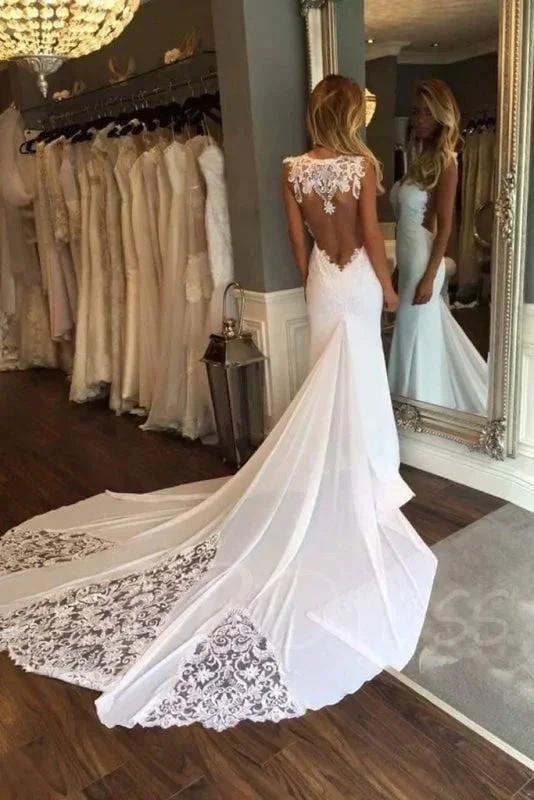 Pretty Sheath Sleeveless Long Beach with Lace Elegant Wedding Dresses - Image 4