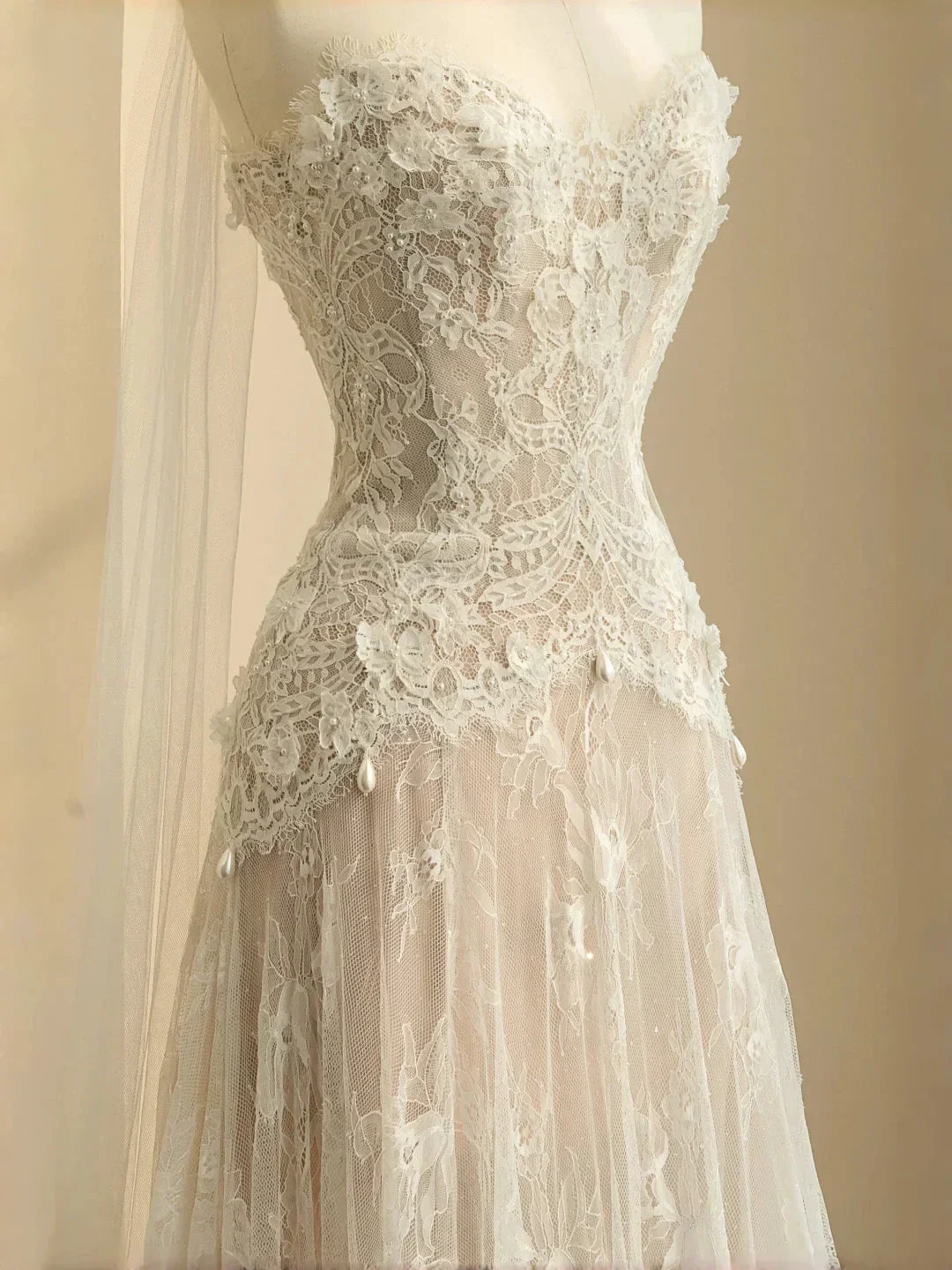 Pretty Strapless Tulle Lace Long A Line Wedding Dress,Formal Prom Evening Dress Y8686 - Image 2