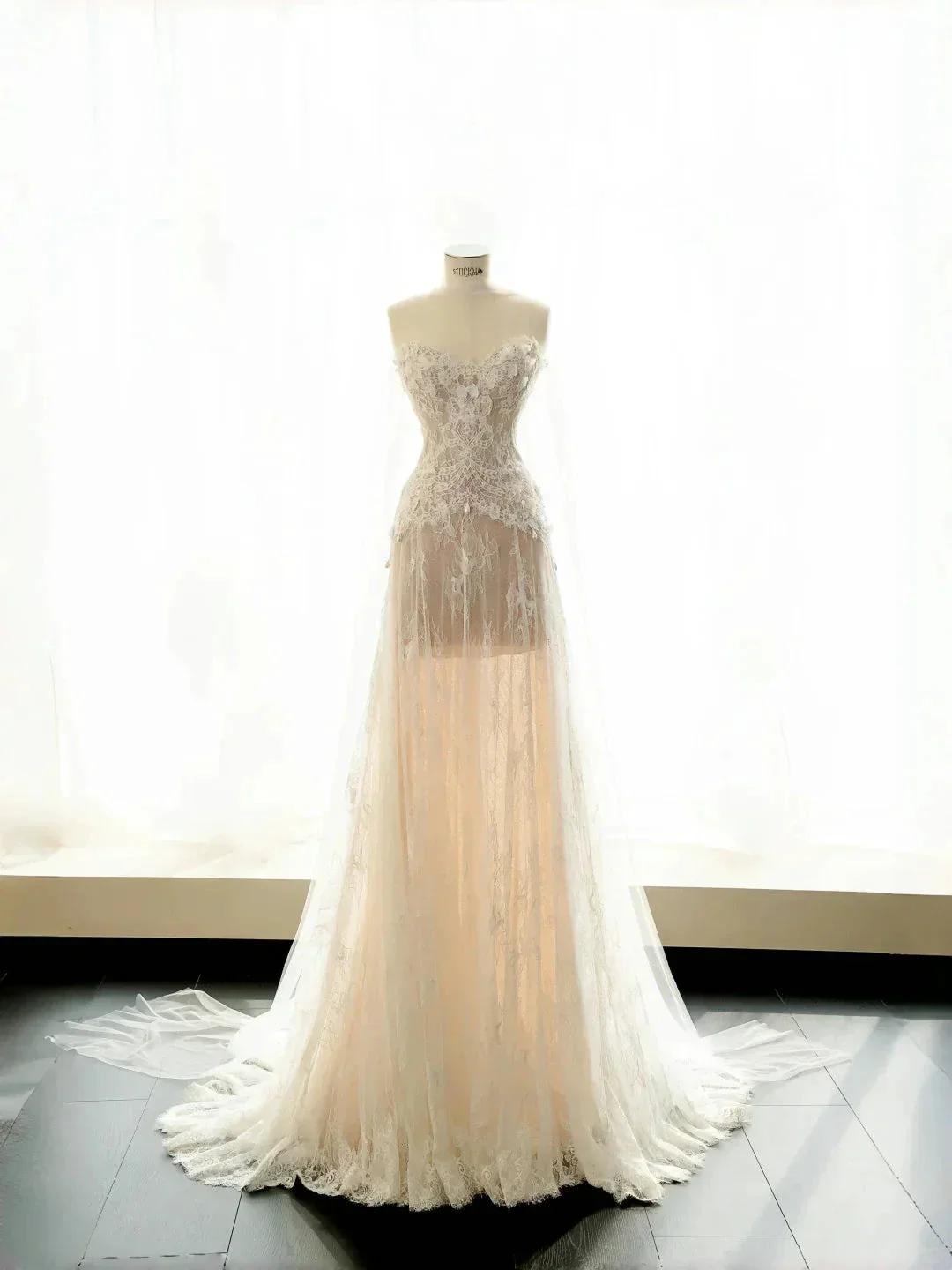 Pretty Strapless Tulle Lace Long A Line Wedding Dress,Formal Prom Evening Dress Y8686 - Image 4