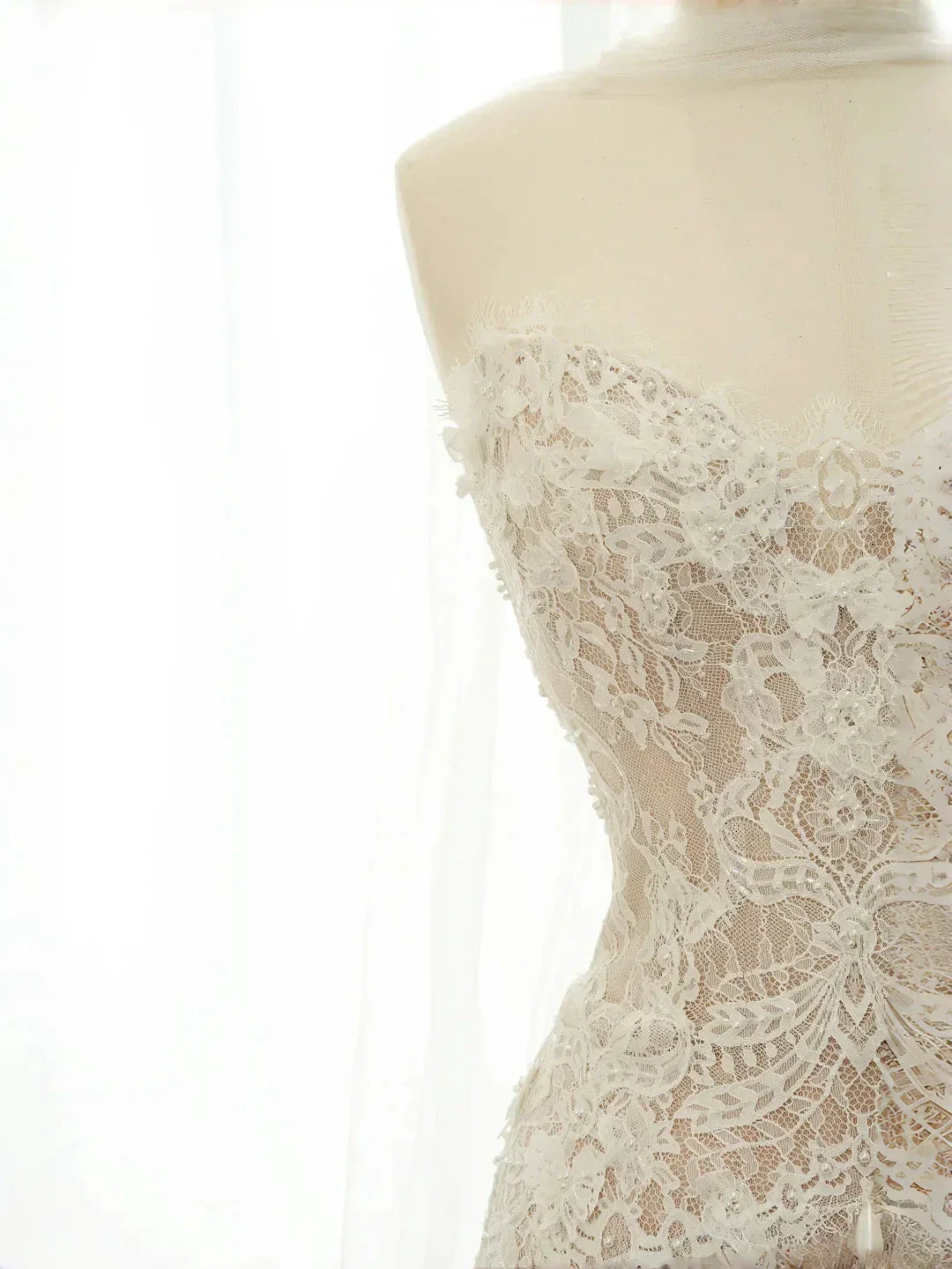 Pretty Strapless Tulle Lace Long A Line Wedding Dress,Formal Prom Evening Dress Y8686 - Image 5