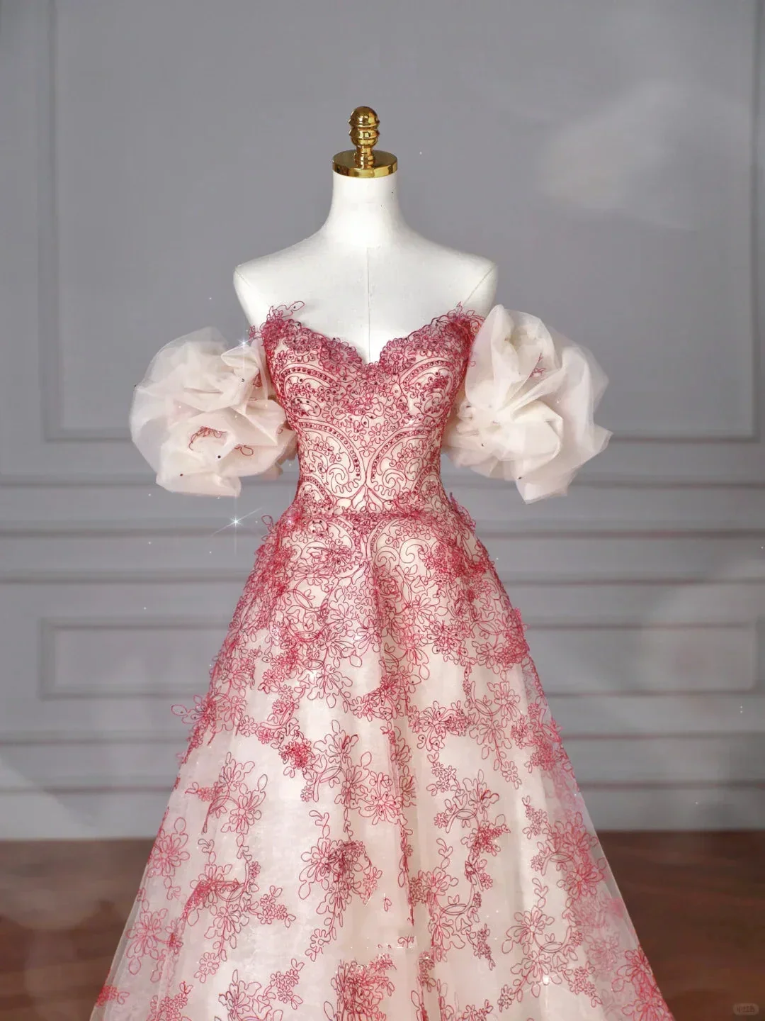 Pretty Tulle Beaded Red A Line Off The Shoulder Prom Dress Evening Dress Formal Birthday Ball Gown Y8621 - Image 3