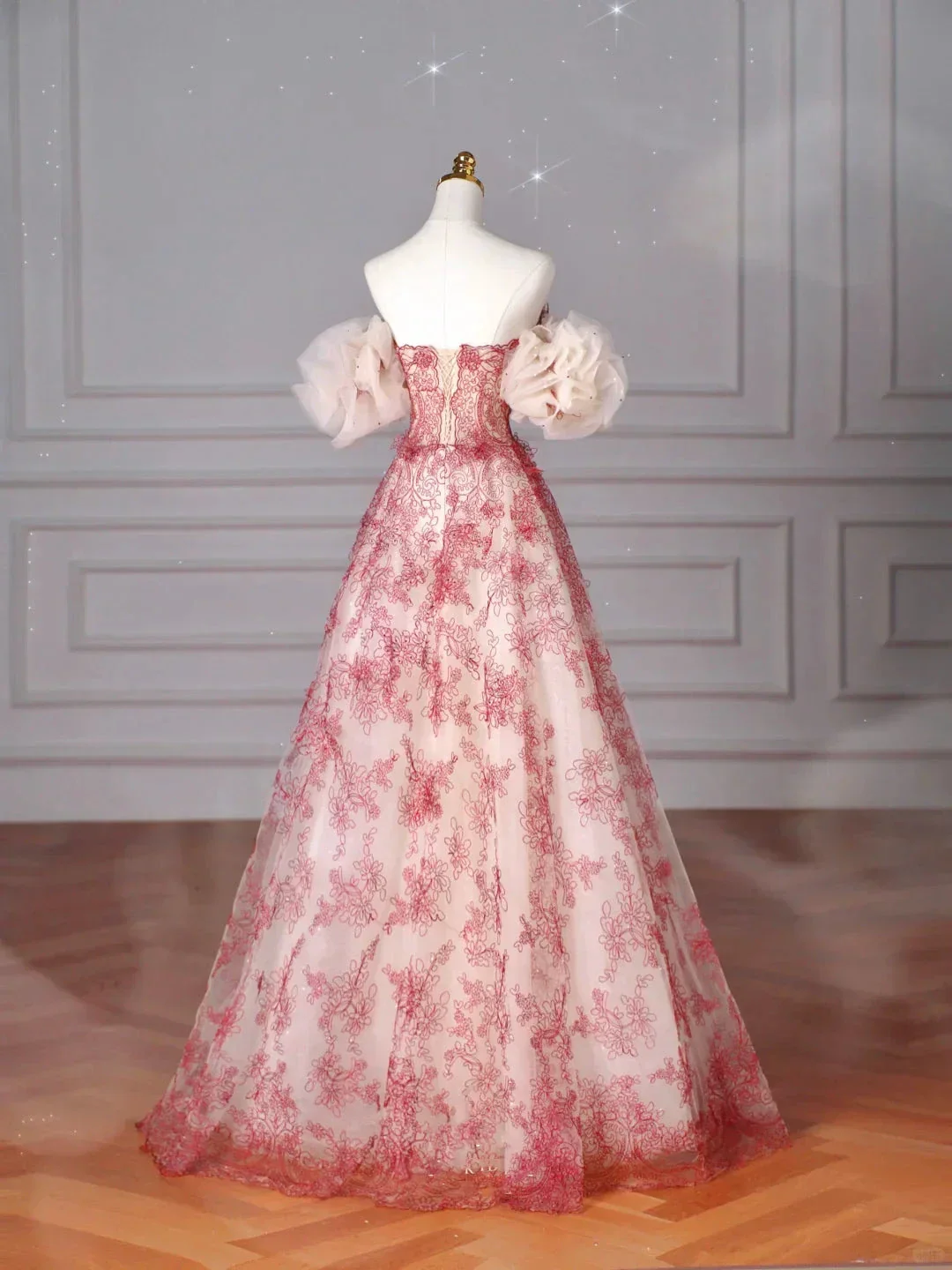 Pretty Tulle Beaded Red A Line Off The Shoulder Prom Dress Evening Dress Formal Birthday Ball Gown Y8621 - Image 4