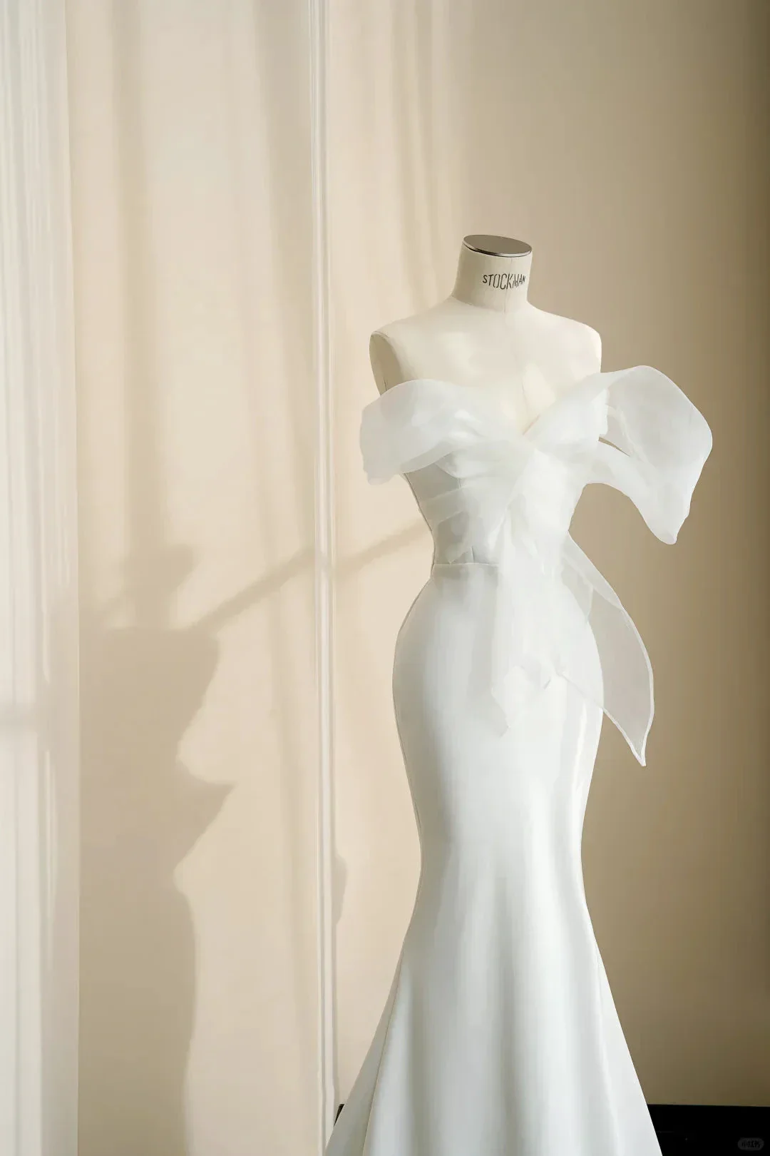 Pretty White Strapless Satin Organza Bow Mermaid Evening Dress,Formal Prom Dress Wedding Dress Y8679 - Image 2