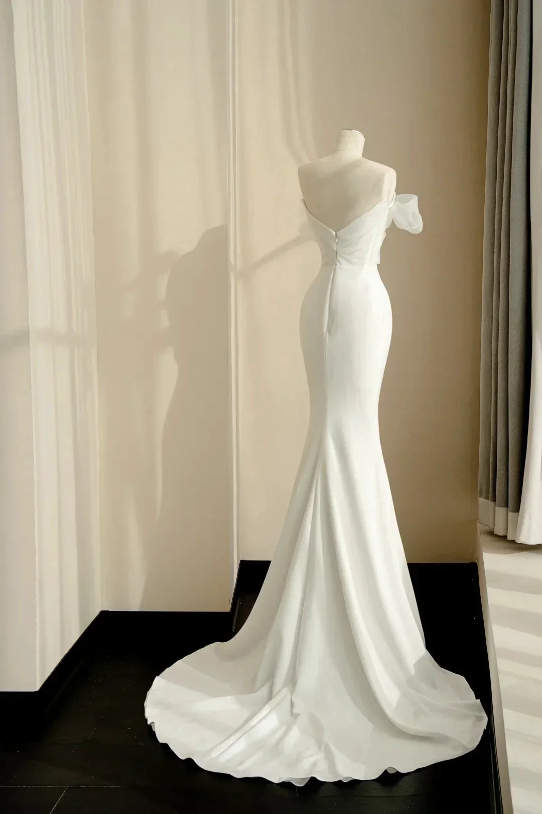 Pretty White Strapless Satin Organza Bow Mermaid Evening Dress,Formal Prom Dress Wedding Dress Y8679 - Image 3