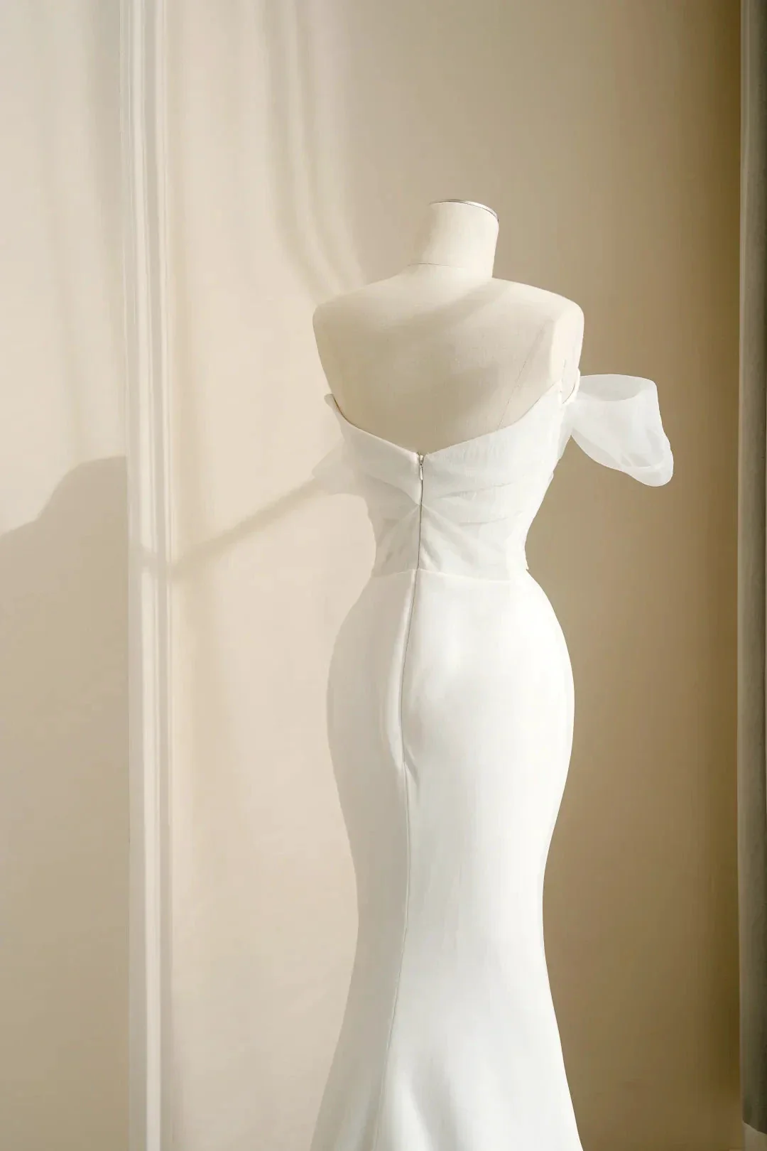 Pretty White Strapless Satin Organza Bow Mermaid Evening Dress,Formal Prom Dress Wedding Dress Y8679 - Image 4