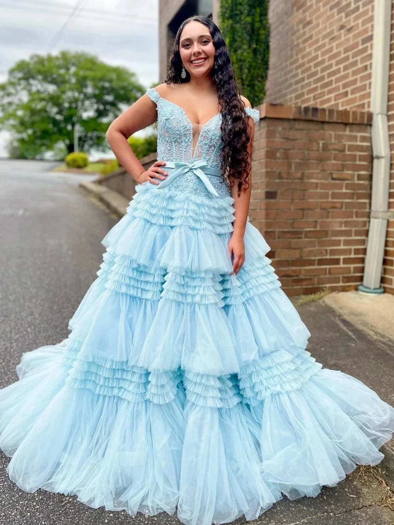 Princess A Line Off the Shoulder Light Pink Long Prom Dress with Ruffles - Image 8
