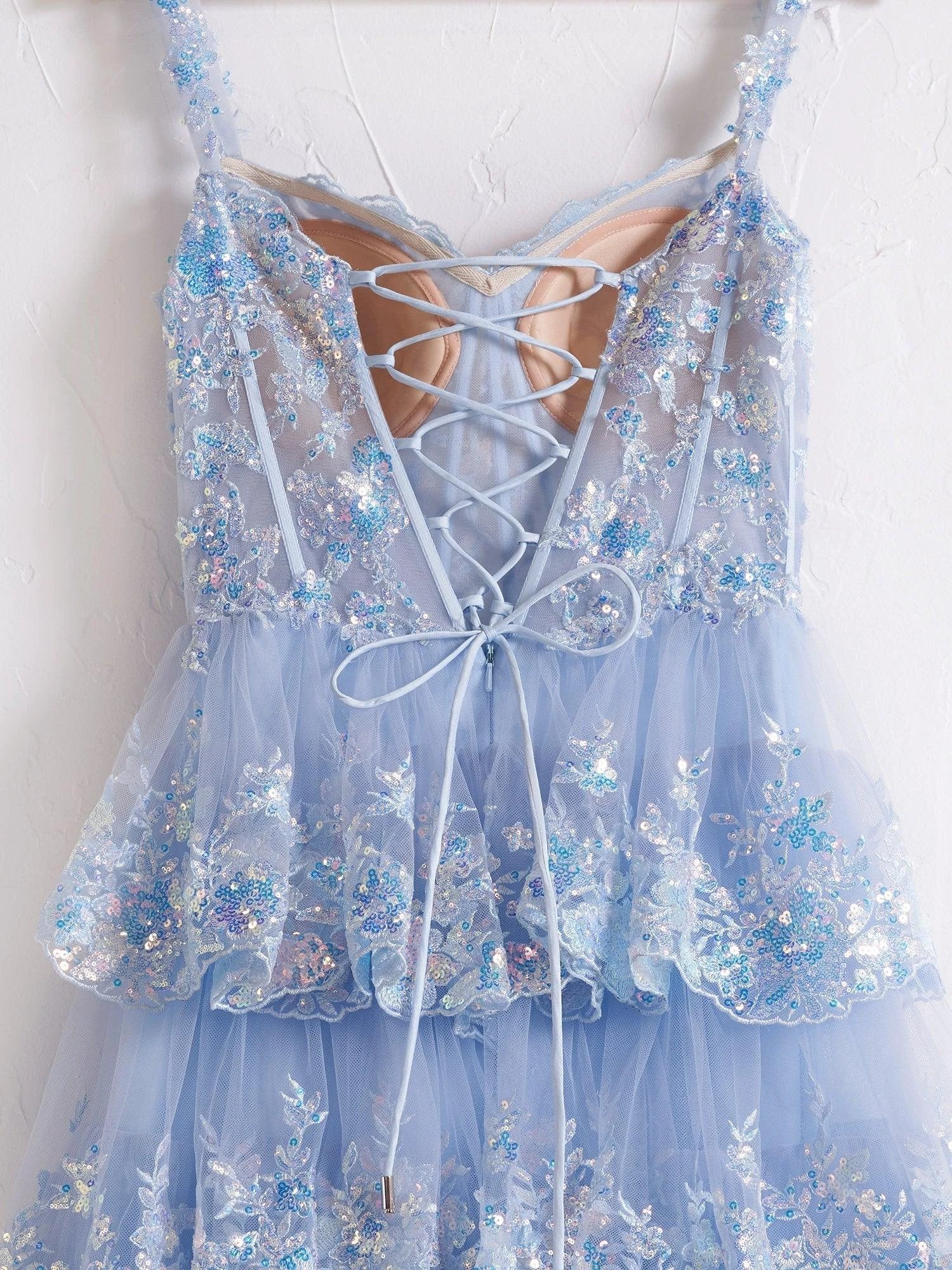 Princess A Line Off the Shoulder Corset Prom Dress with Lace Ruffles - Image 7