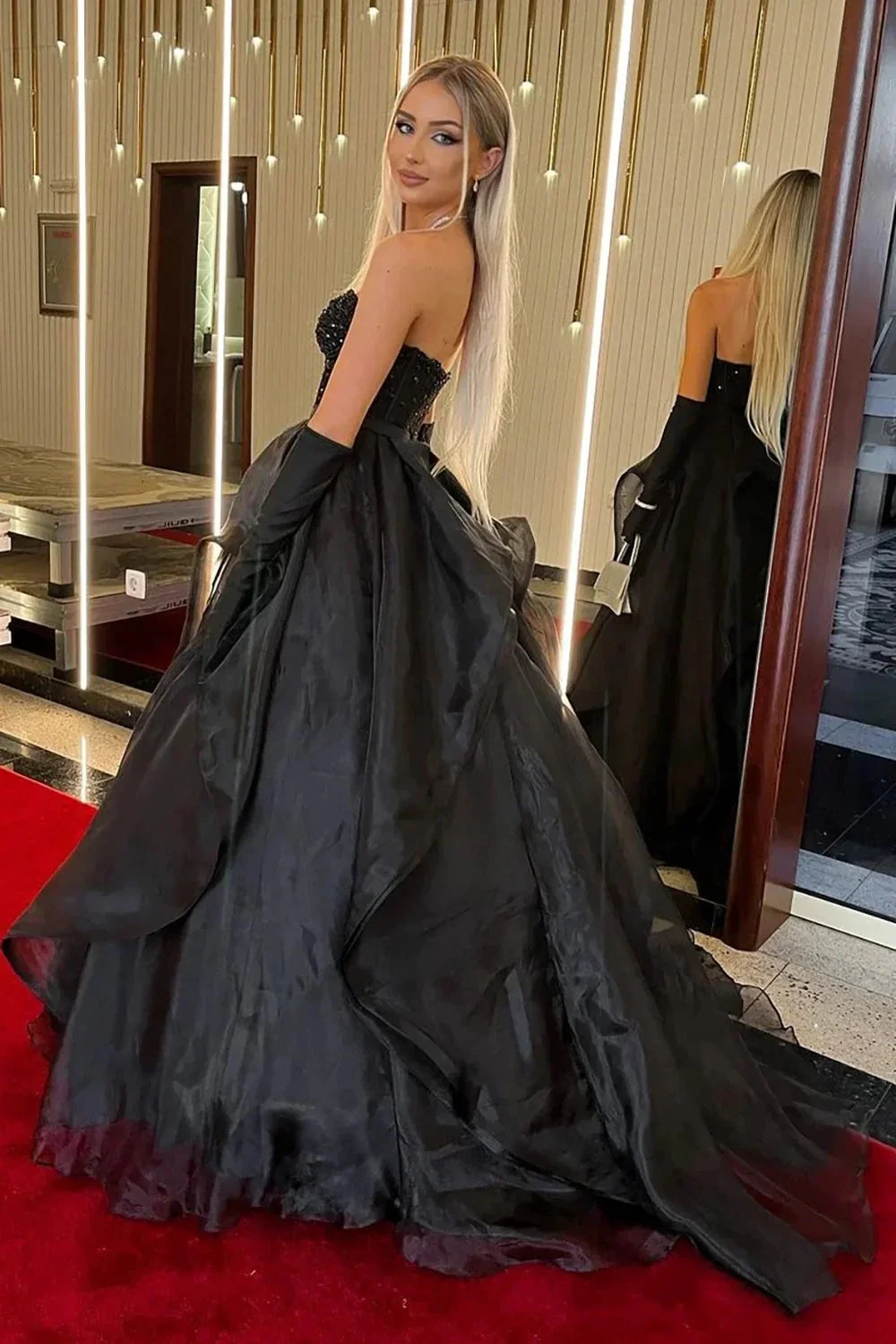 Qiara |A Line Sweetheart Black Long Prom Dress with Beading - Image 2