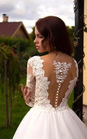 Princess A-Line V-Neck Tulle Ivory Long Sleeves Wedding Dresses  WD181 - Image 3