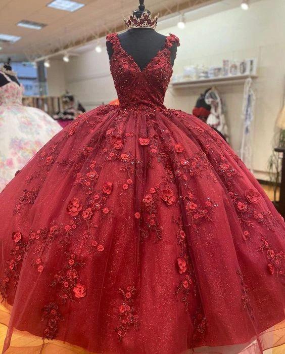 Princess Ball Gown Quinceanera Dresses,Lace Beaded V Neck Sweet 16 Dress Y1213 - Image 2
