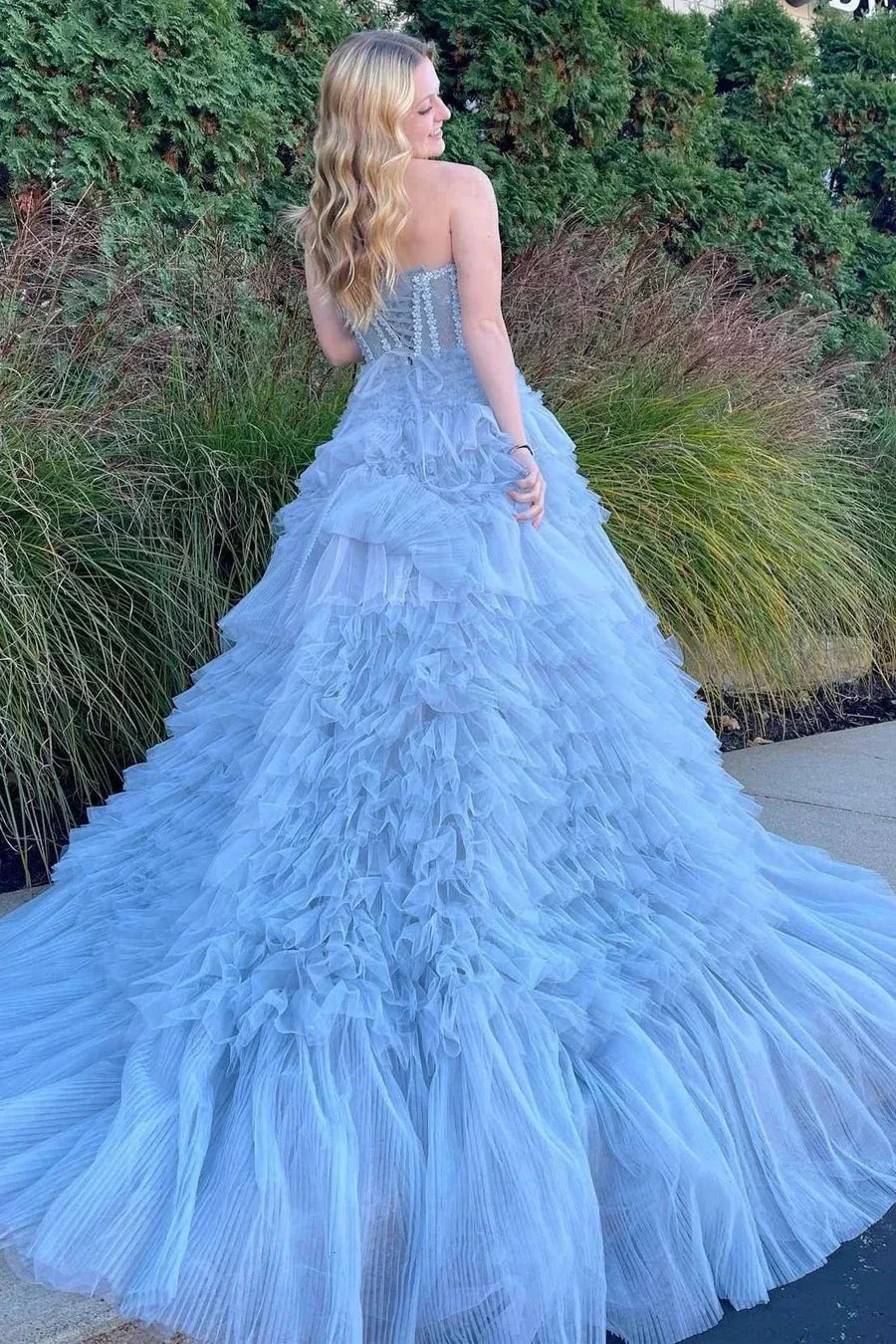 Jazlyn |Princess A-line Strapless Tiered Tulle Prom Dress - Image 3