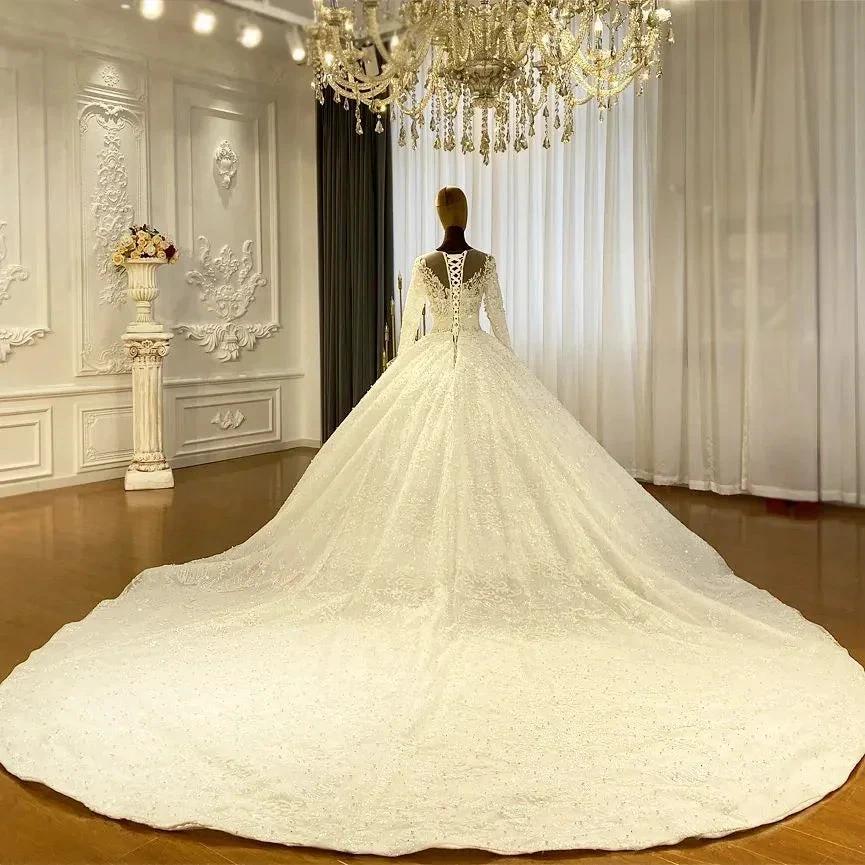 Princess Elegant A-line Long Sleeves Lace Wedding Dress With Train - Image 2