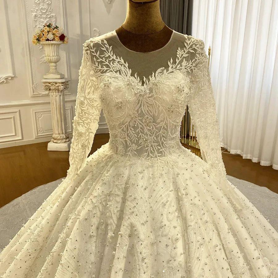 Princess Elegant A-line Long Sleeves Lace Wedding Dress With Train - Image 3