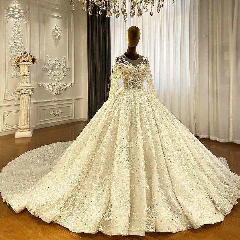 Princess Elegant A-line Long Sleeves Lace Wedding Dress With Train - Image 4